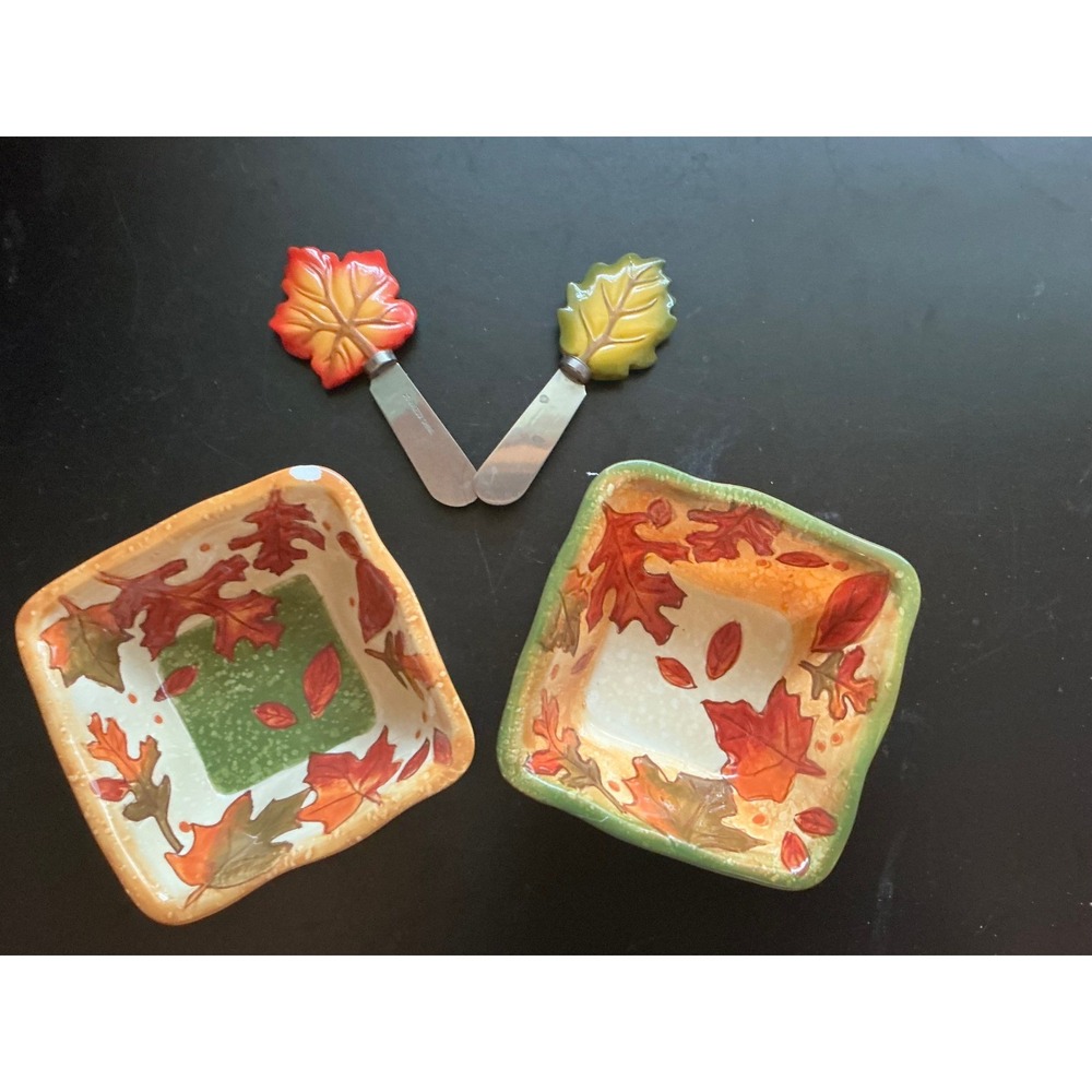 Bella Casa by Ganz Fall Leaf Ceramic Dip Bowls and Spreaders Set of 4